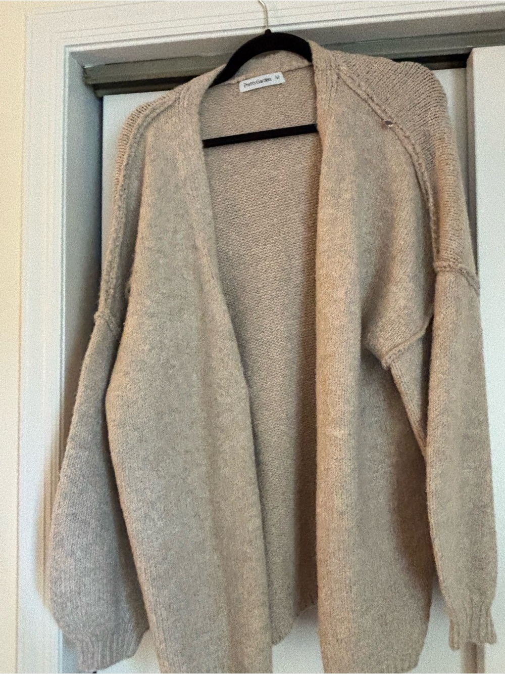 Open-Front Knit Cardigan Sweater in Light Tan